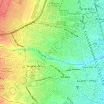Mappa topografica Amsic, altitudine, rilievo