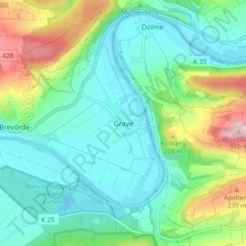 Mappa topografica Grave, altitudine, rilievo