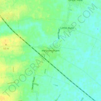 Mappa topografica Helpringham, altitudine, rilievo