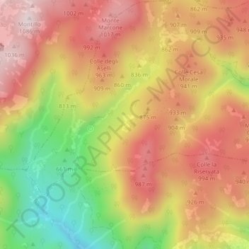 Mappa topografica Fonte della Rocca, altitudine, rilievo