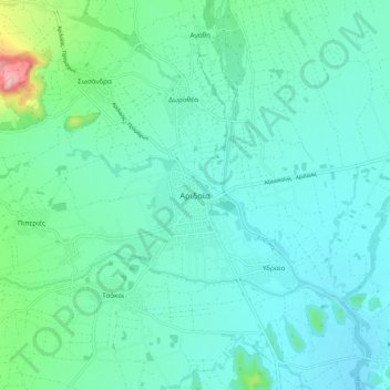 Mappa topografica Aridea, altitudine, rilievo