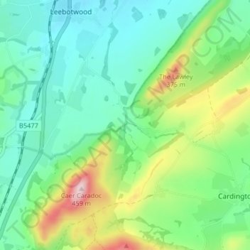 Mappa topografica Comley, altitudine, rilievo