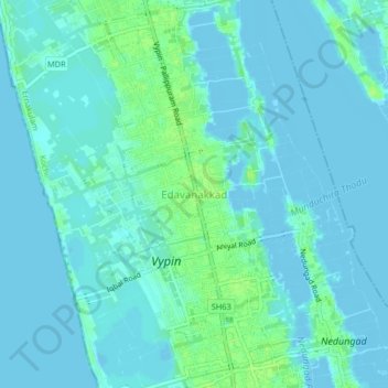 Mappa topografica Edavanakkad, altitudine, rilievo