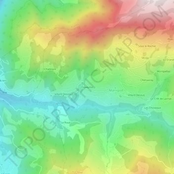 Mappa topografica Proveyroz, altitudine, rilievo