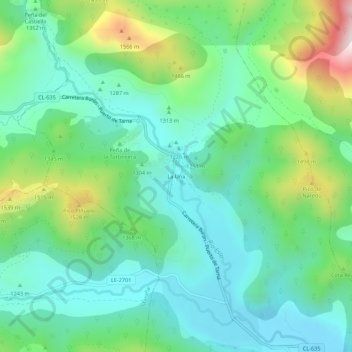Mappa topografica La Uña, altitudine, rilievo