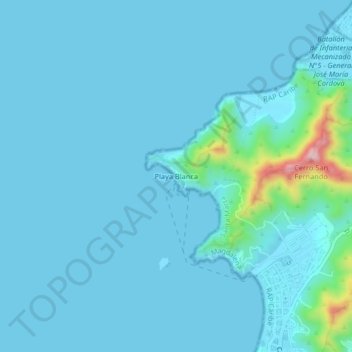 Mappa topografica Playa Blanca, altitudine, rilievo
