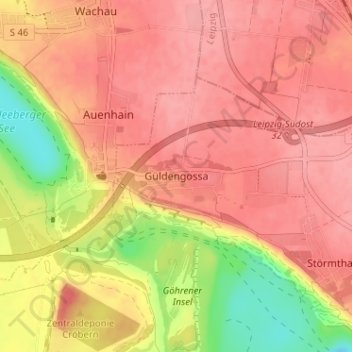 Mappa topografica Güldengossa, altitudine, rilievo