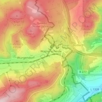 Mappa topografica Wasserscheide, altitudine, rilievo