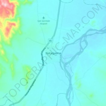 Mappa topografica Natagaima, altitudine, rilievo