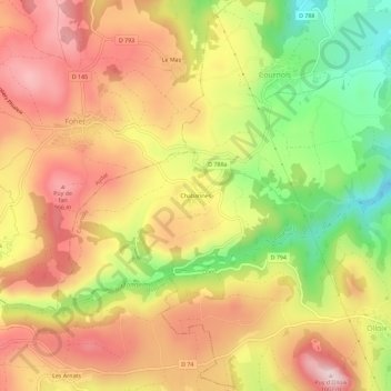 Mappa topografica Chabannes, altitudine, rilievo