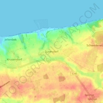 Mappa topografica Surendorf, altitudine, rilievo