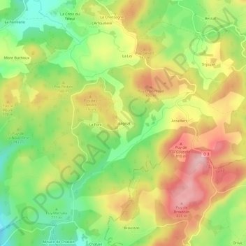 Mappa topografica Jalagnat, altitudine, rilievo