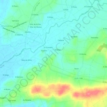 Mappa topografica Outeiro, altitudine, rilievo