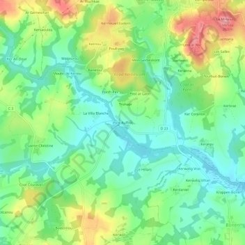Mappa topografica Pont Auffret, altitudine, rilievo