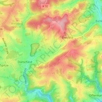 Mappa topografica Miebach, altitudine, rilievo