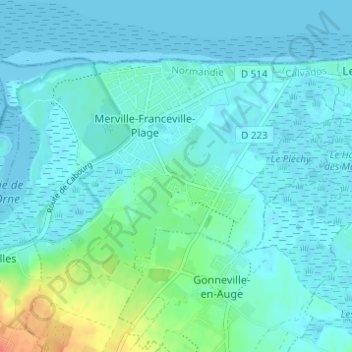 Mappa topografica Merville, altitudine, rilievo