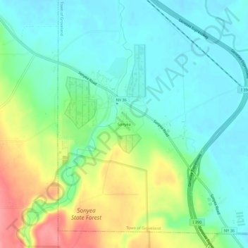 Mappa topografica Sonyea, altitudine, rilievo
