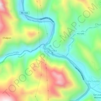 Mappa topografica Cayumba, altitudine, rilievo