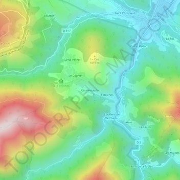 Mappa topografica Coumecaude, altitudine, rilievo