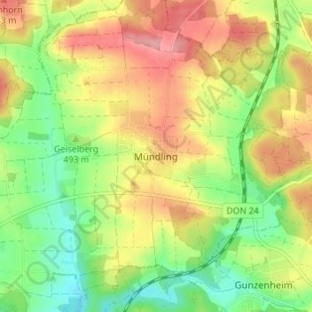 Mappa topografica Mündling, altitudine, rilievo