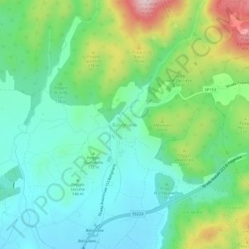 Mappa topografica Batignano, altitudine, rilievo