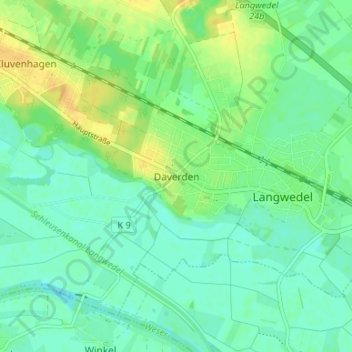 Mappa topografica Daverden, altitudine, rilievo