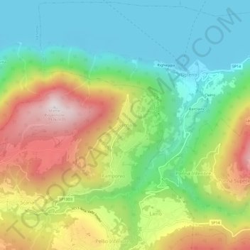 Mappa topografica Verna, altitudine, rilievo