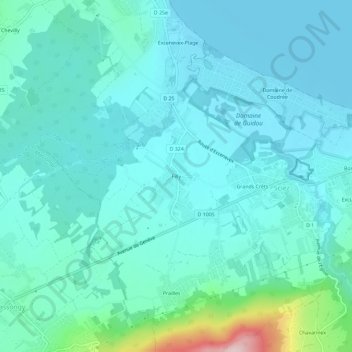 Mappa topografica Filly, altitudine, rilievo