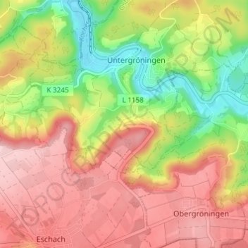 Mappa topografica Burren, altitudine, rilievo