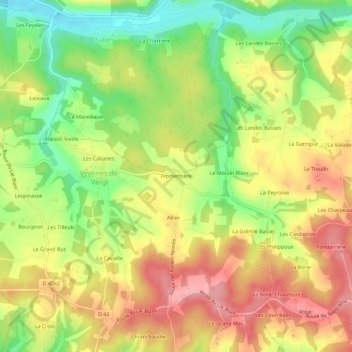 Mappa topografica Fromentière, altitudine, rilievo