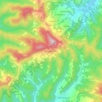 Mappa topografica Poggio Maggiore, altitudine, rilievo