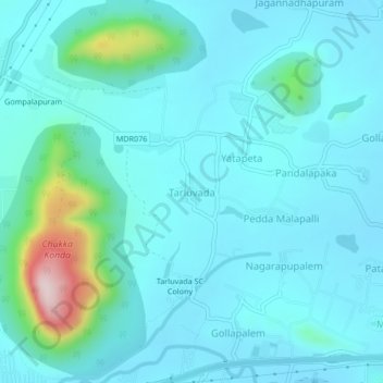 Mappa topografica Tarluvada, altitudine, rilievo