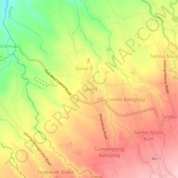 Mappa topografica Daine I, altitudine, rilievo