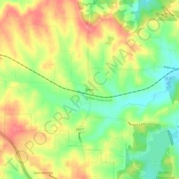 Mappa topografica Elston, altitudine, rilievo