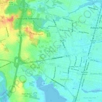 Mappa topografica West Grove, altitudine, rilievo
