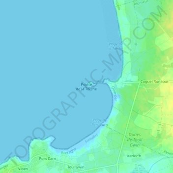 Mappa topografica Pointe de la Torche, altitudine, rilievo
