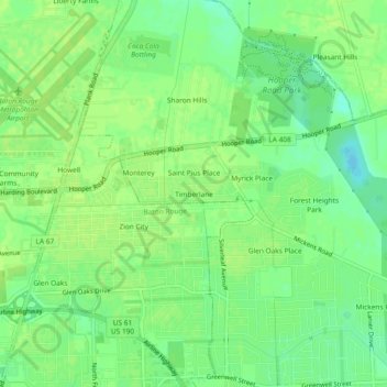 Mappa topografica Timberlane, altitudine, rilievo