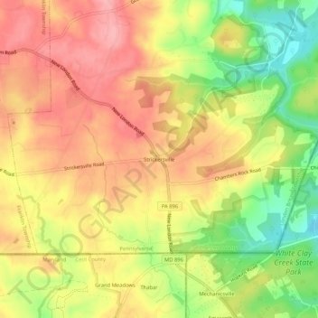 Mappa topografica Strickersville, altitudine, rilievo