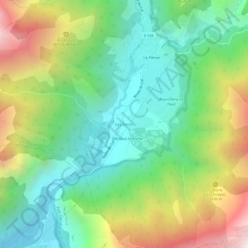 Mappa topografica Les Doras, altitudine, rilievo