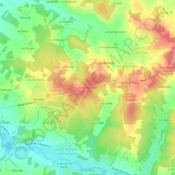 Mappa topografica Le Terme Rouge, altitudine, rilievo