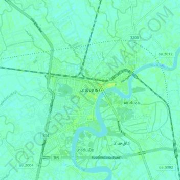Mappa topografica Chachoengsao, altitudine, rilievo