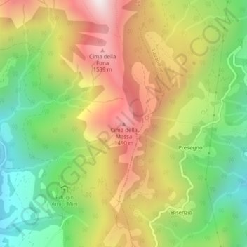 Mappa topografica Cima della Massa, altitudine, rilievo