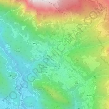 Mappa topografica Jezerca, altitudine, rilievo