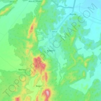 Mappa topografica Khetri, altitudine, rilievo