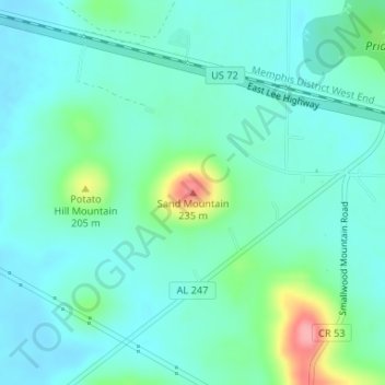 Mappa topografica Sand Mountain, altitudine, rilievo