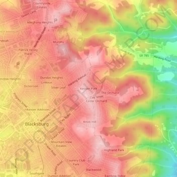 Mappa topografica Kessler Park, altitudine, rilievo
