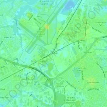 Mappa topografica Burtons, altitudine, rilievo