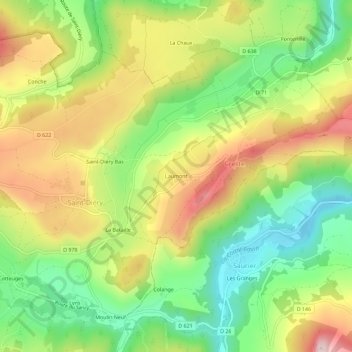 Mappa topografica Laumont, altitudine, rilievo