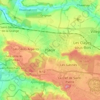 Mappa topografica Plaisir, altitudine, rilievo