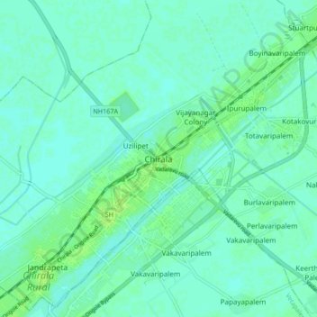 Mappa topografica Chirala, altitudine, rilievo